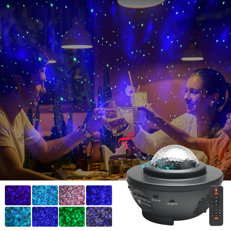 Sternenhimmel Projektor mit Bluetooth Lautsprecher in einem dunklen Zimmer