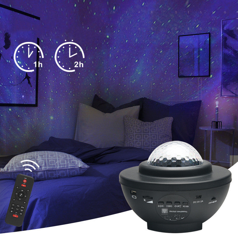 Sternenhimmel Projektor mit Bluetooth Lautsprecher in einem dunklen Zimmer